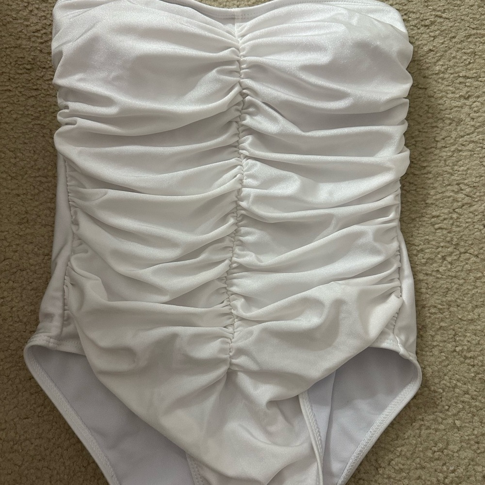 White Ruched Kids One Piece